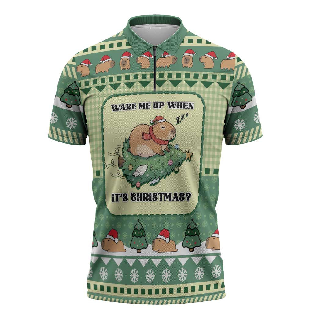 Capybara Christmas Zipper Polo Shirt Wake Me Up When It's Christmas - Wonder Print Shop