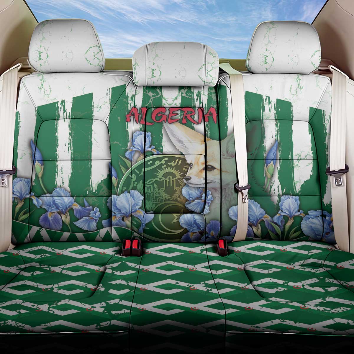 Algeria Back Car Seat Cover Fennec And Iris Grunge Style - Wonder Print Shop