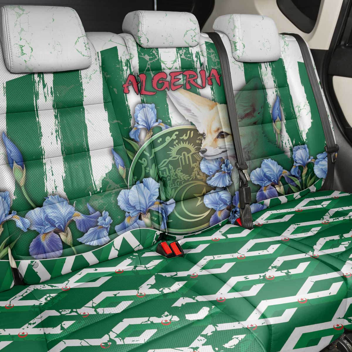 Algeria Back Car Seat Cover Fennec And Iris Grunge Style - Wonder Print Shop
