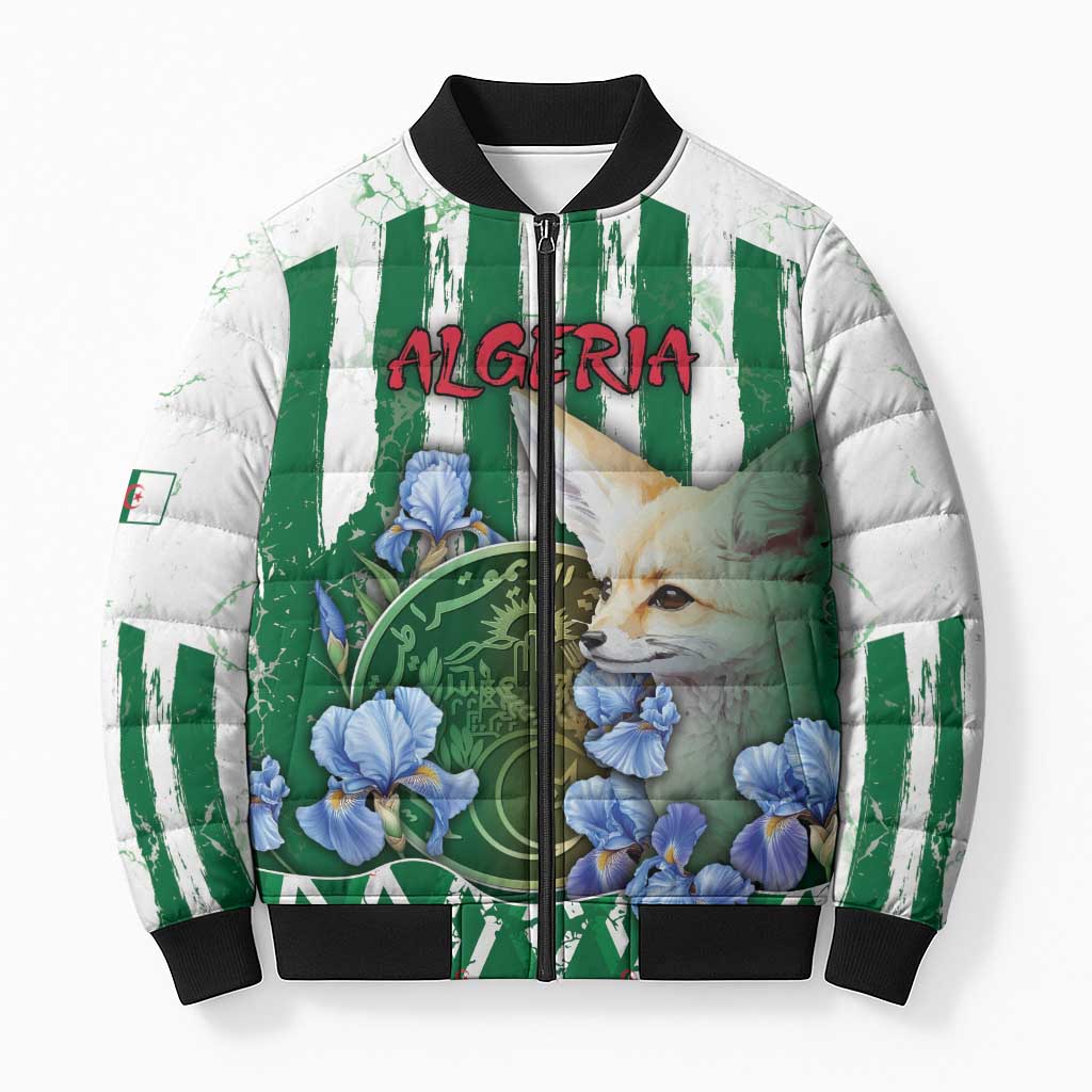 Personalized Algeria Bomber Puffer Jacket Fennec And Iris Grunge Style - Wonder Print Shop