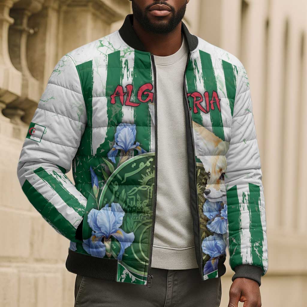Personalized Algeria Bomber Puffer Jacket Fennec And Iris Grunge Style - Wonder Print Shop
