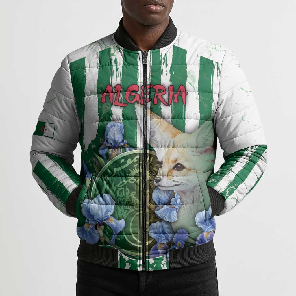 Personalized Algeria Bomber Puffer Jacket Fennec And Iris Grunge Style - Wonder Print Shop