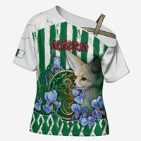 Personalized Algeria Cross Shoulder Shirt Fennec And Iris Grunge Style - Wonder Print Shop