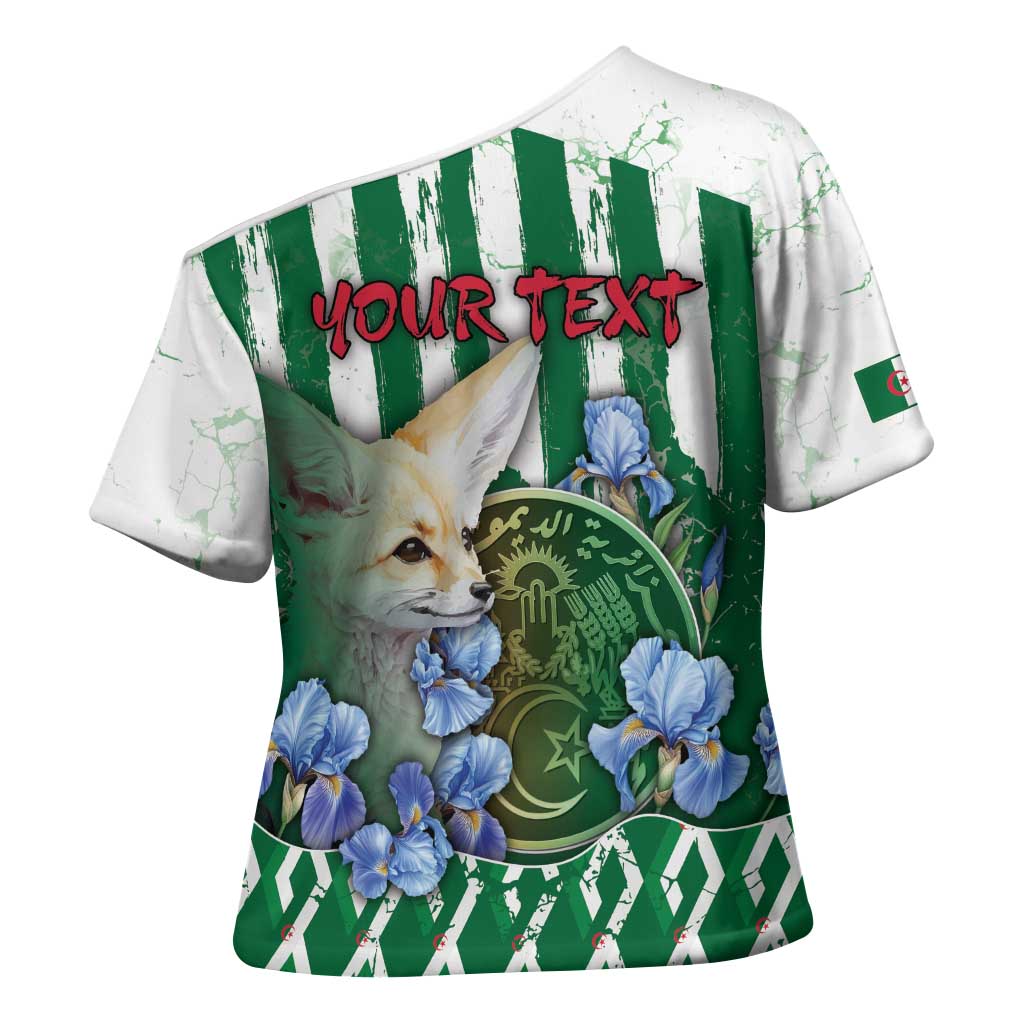 Personalized Algeria Cross Shoulder Shirt Fennec And Iris Grunge Style - Wonder Print Shop