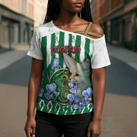 Personalized Algeria Cross Shoulder Shirt Fennec And Iris Grunge Style - Wonder Print Shop