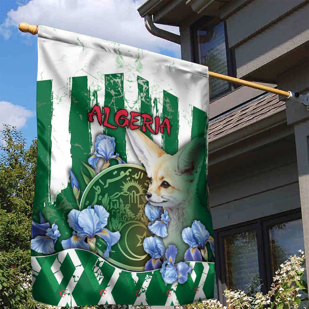 Algeria Garden Flag Fennec And Iris Grunge Style - Wonder Print Shop