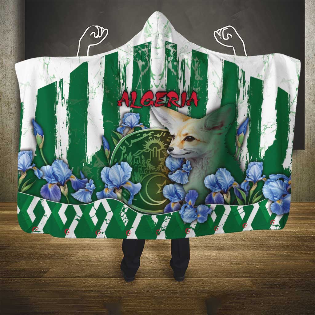 Algeria Hooded Blanket Fennec And Iris Grunge Style - Wonder Print Shop