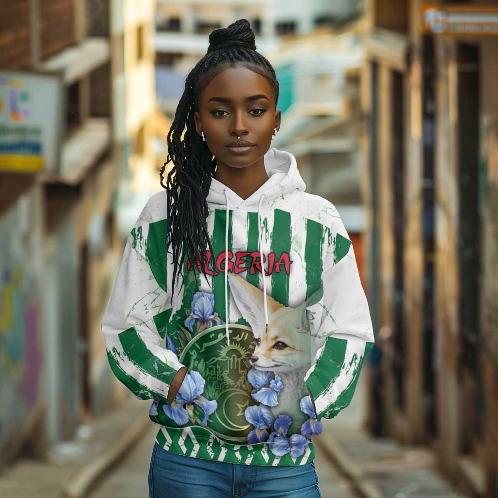 Personalized Algeria Hoodie Fennec And Iris Grunge Style - Wonder Print Shop