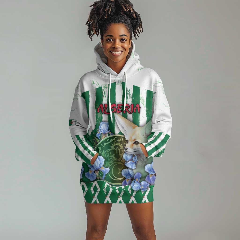 Personalized Algeria Hoodie Dress Fennec And Iris Grunge Style - Wonder Print Shop