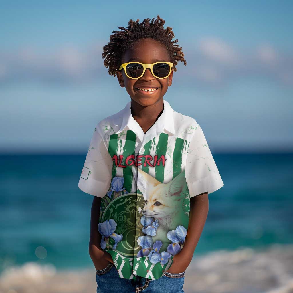 Personalized Algeria Kid Hawaiian Shirt Fennec And Iris Grunge Style - Wonder Print Shop