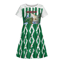 Personalized Algeria Kid Short Sleeve Dress Fennec And Iris Grunge Style - Wonder Print Shop