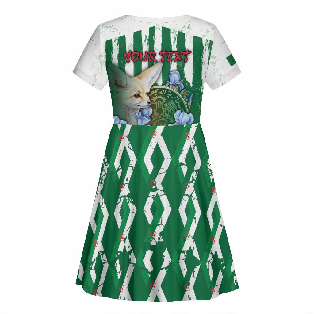 Personalized Algeria Kid Short Sleeve Dress Fennec And Iris Grunge Style - Wonder Print Shop