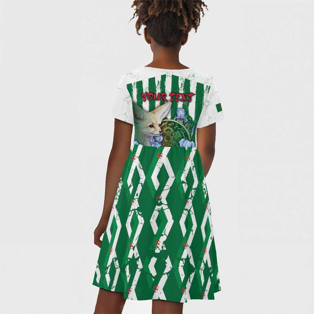 Personalized Algeria Kid Short Sleeve Dress Fennec And Iris Grunge Style - Wonder Print Shop