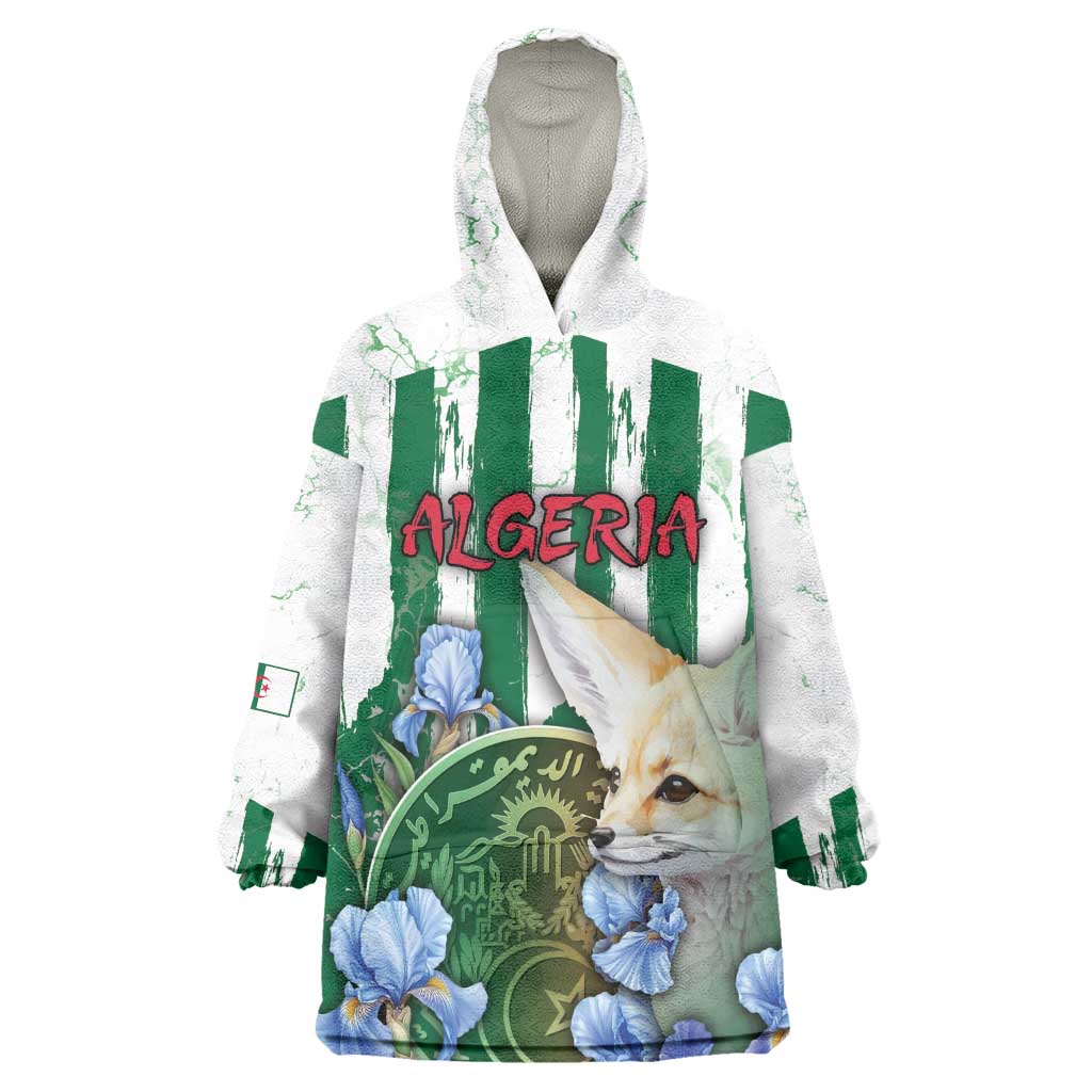 Personalized Algeria Kid Wearable Blanket Hoodie Fennec And Iris Grunge Style - Wonder Print Shop