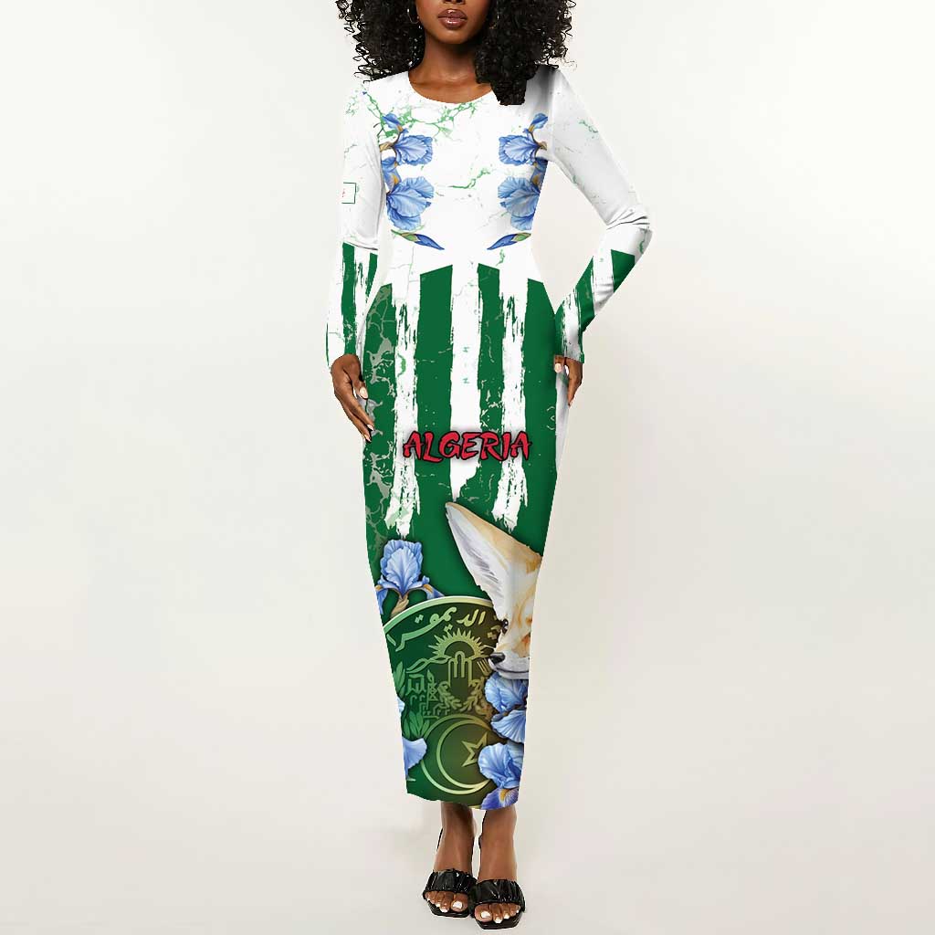 Personalized Algeria Long Sleeve Bodycon Dress Fennec And Iris Grunge Style - Wonder Print Shop