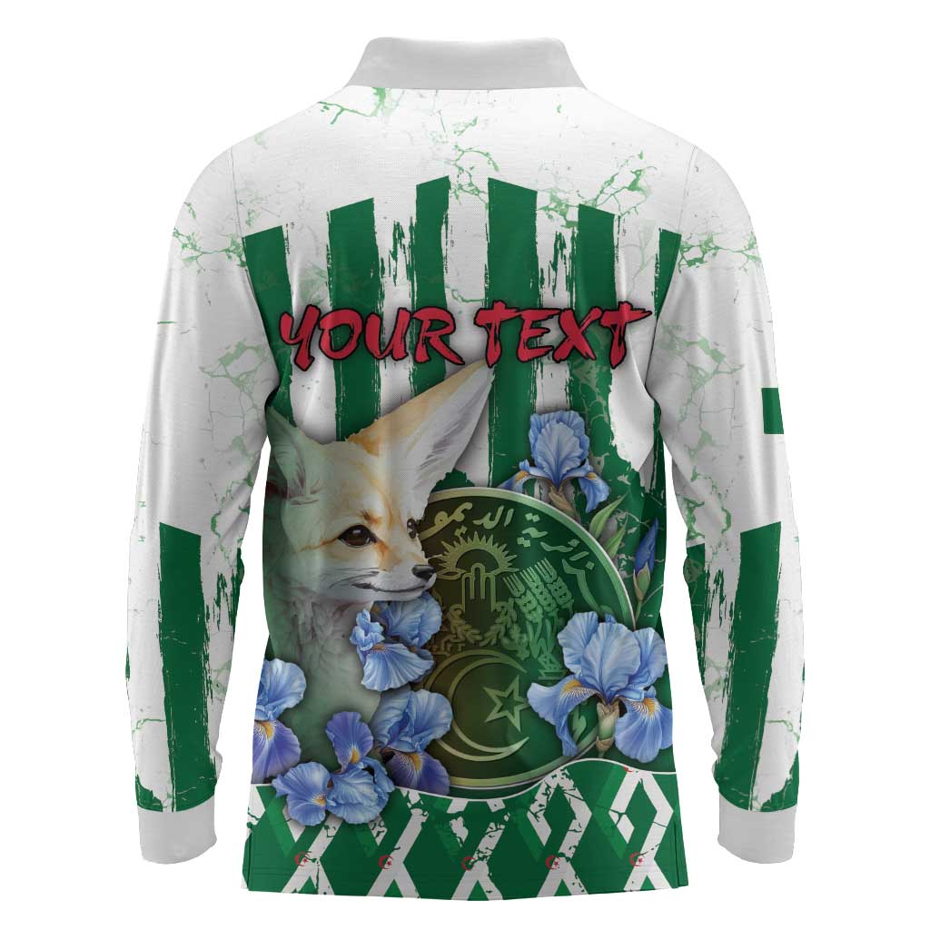 Personalized Algeria Long Sleeve Polo Shirt Fennec And Iris Grunge Style - Wonder Print Shop