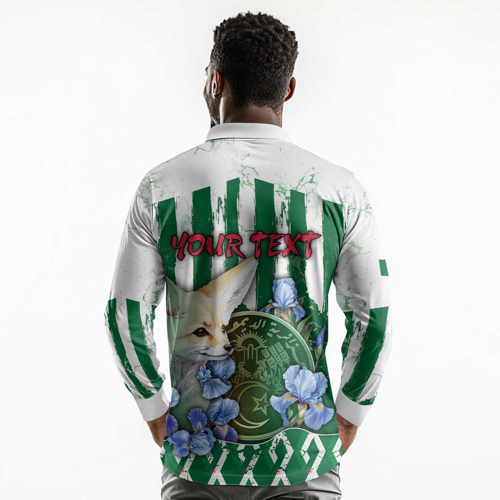Personalized Algeria Long Sleeve Polo Shirt Fennec And Iris Grunge Style - Wonder Print Shop