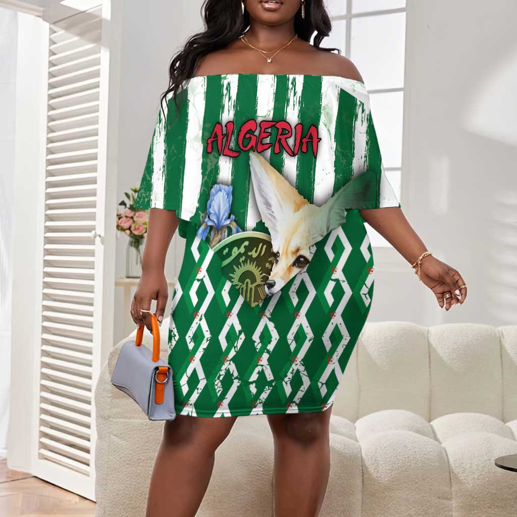 Personalized Algeria Off Shoulder Short Dress Fennec And Iris Grunge Style - Wonder Print Shop