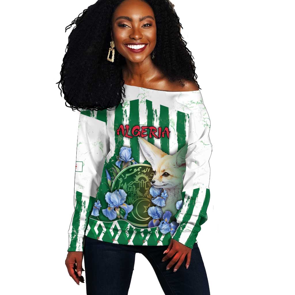 Personalized Algeria Off Shoulder Sweater Fennec And Iris Grunge Style - Wonder Print Shop