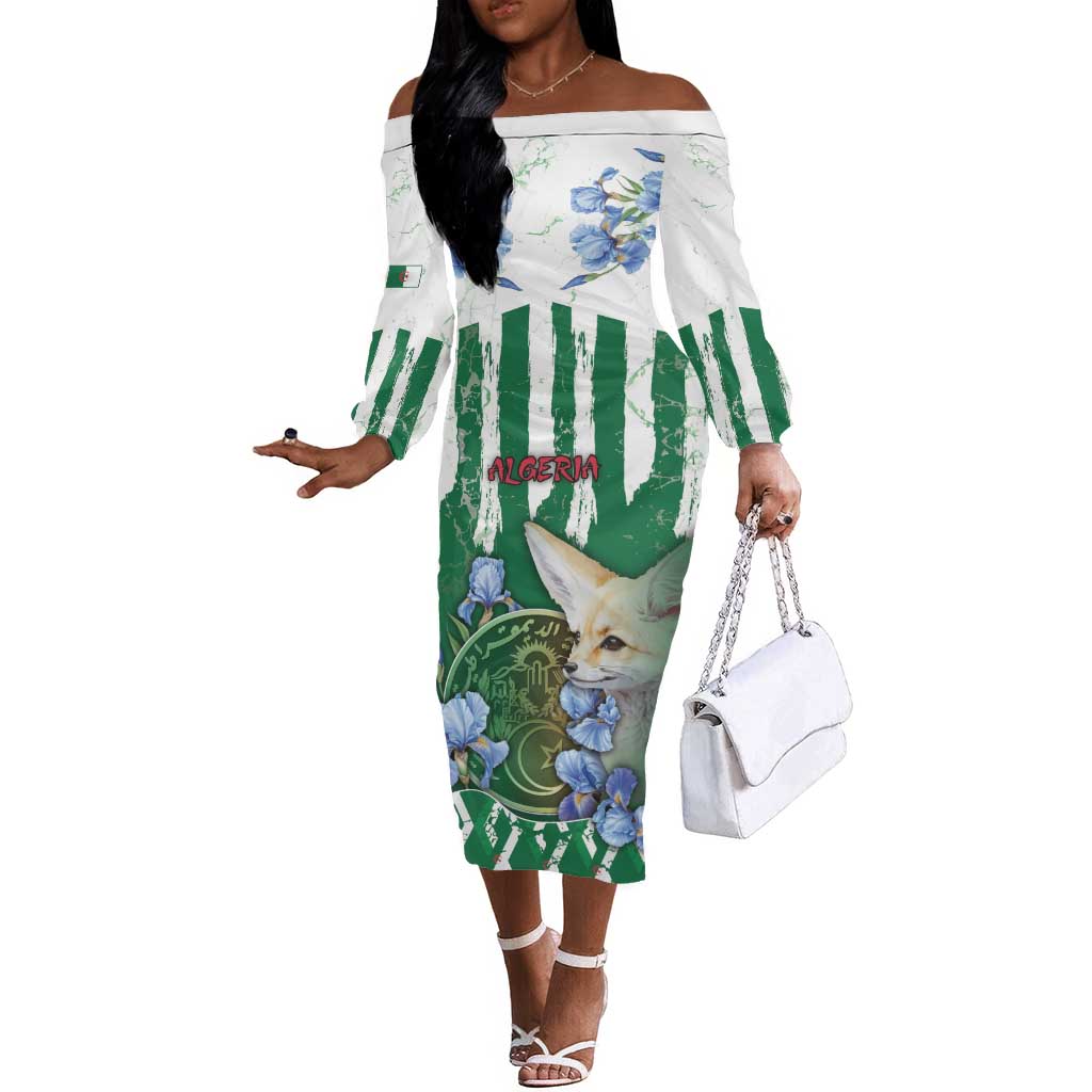 Personalized Algeria Off The Shoulder Long Sleeve Dress Fennec And Iris Grunge Style - Wonder Print Shop