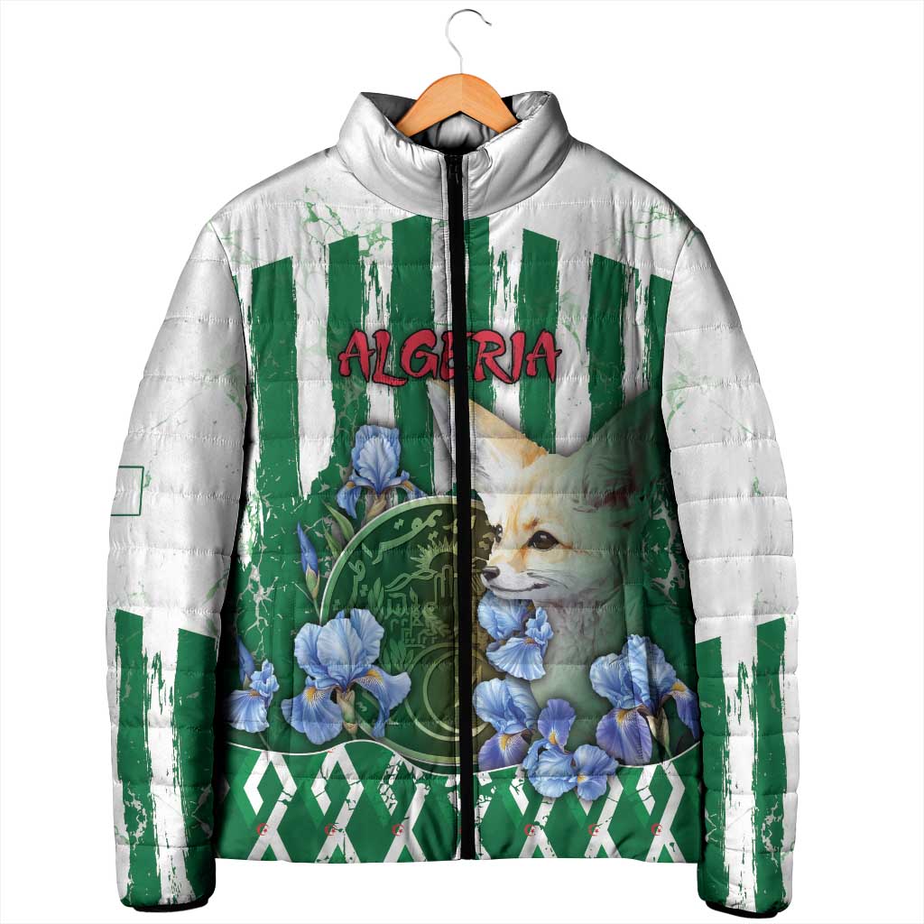 Personalized Algeria Padded Jacket Fennec And Iris Grunge Style - Wonder Print Shop