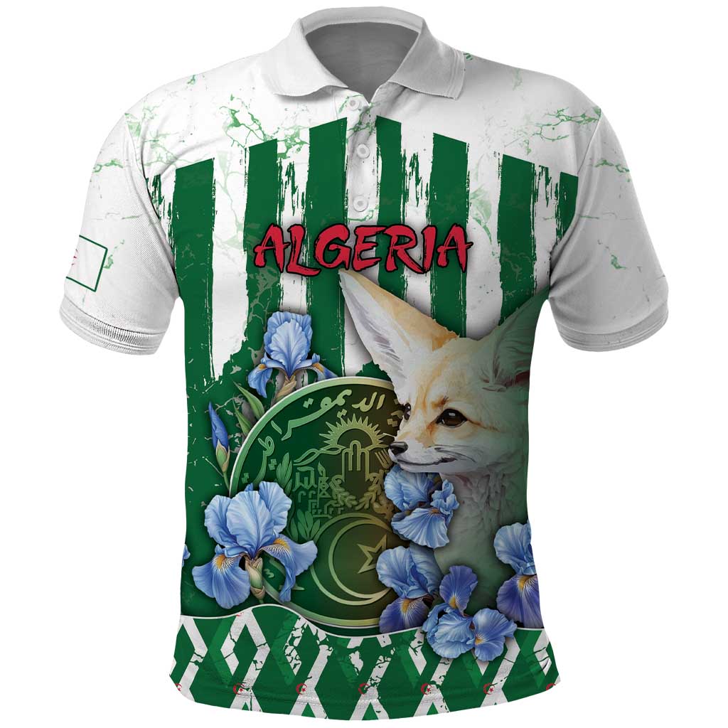 Personalized Algeria Polo Shirt Fennec And Iris Grunge Style - Wonder Print Shop