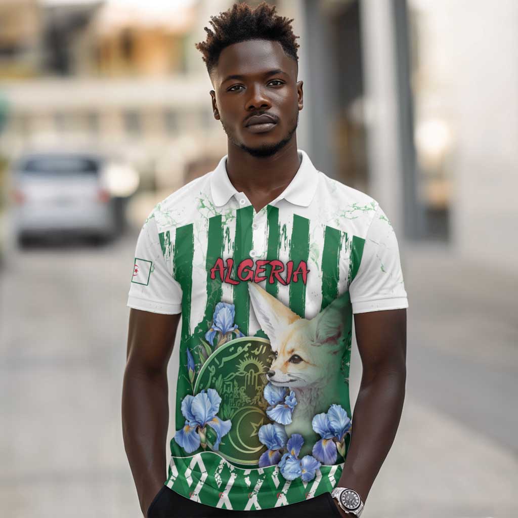 Personalized Algeria Polo Shirt Fennec And Iris Grunge Style - Wonder Print Shop
