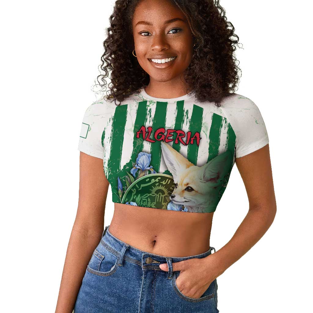 Personalized Algeria Raglan Cropped T shirt Fennec And Iris Grunge Style - Wonder Print Shop