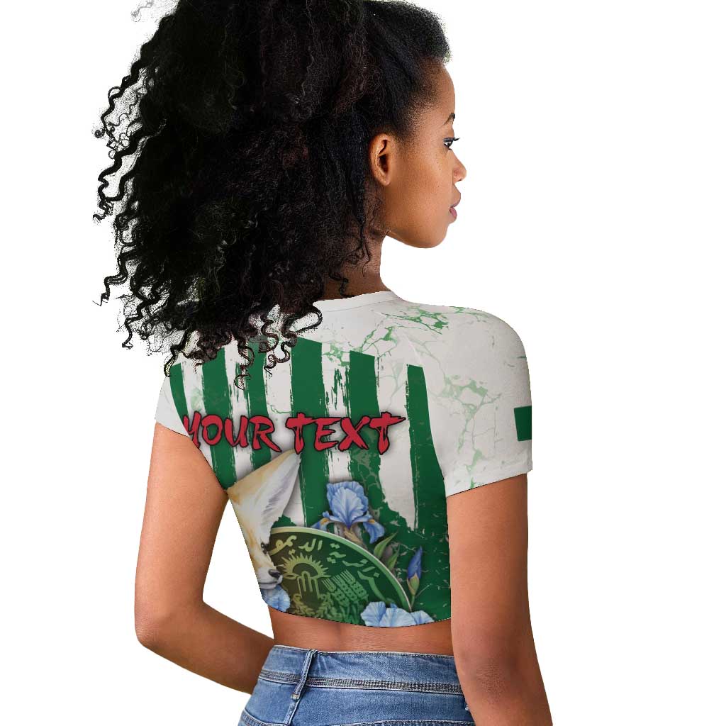 Personalized Algeria Raglan Cropped T shirt Fennec And Iris Grunge Style - Wonder Print Shop