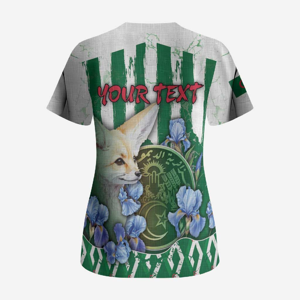 Personalized Algeria Scrub Top Fennec And Iris Grunge Style - Wonder Print Shop