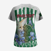 Personalized Algeria Scrub Top Fennec And Iris Grunge Style - Wonder Print Shop