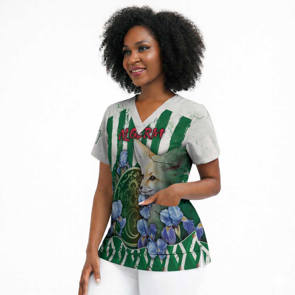 Personalized Algeria Scrub Top Fennec And Iris Grunge Style - Wonder Print Shop