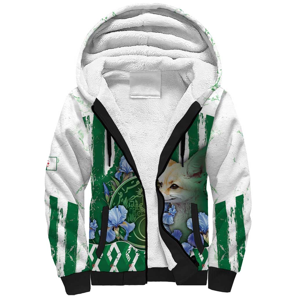 Personalized Algeria Sherpa Hoodie Fennec And Iris Grunge Style - Wonder Print Shop