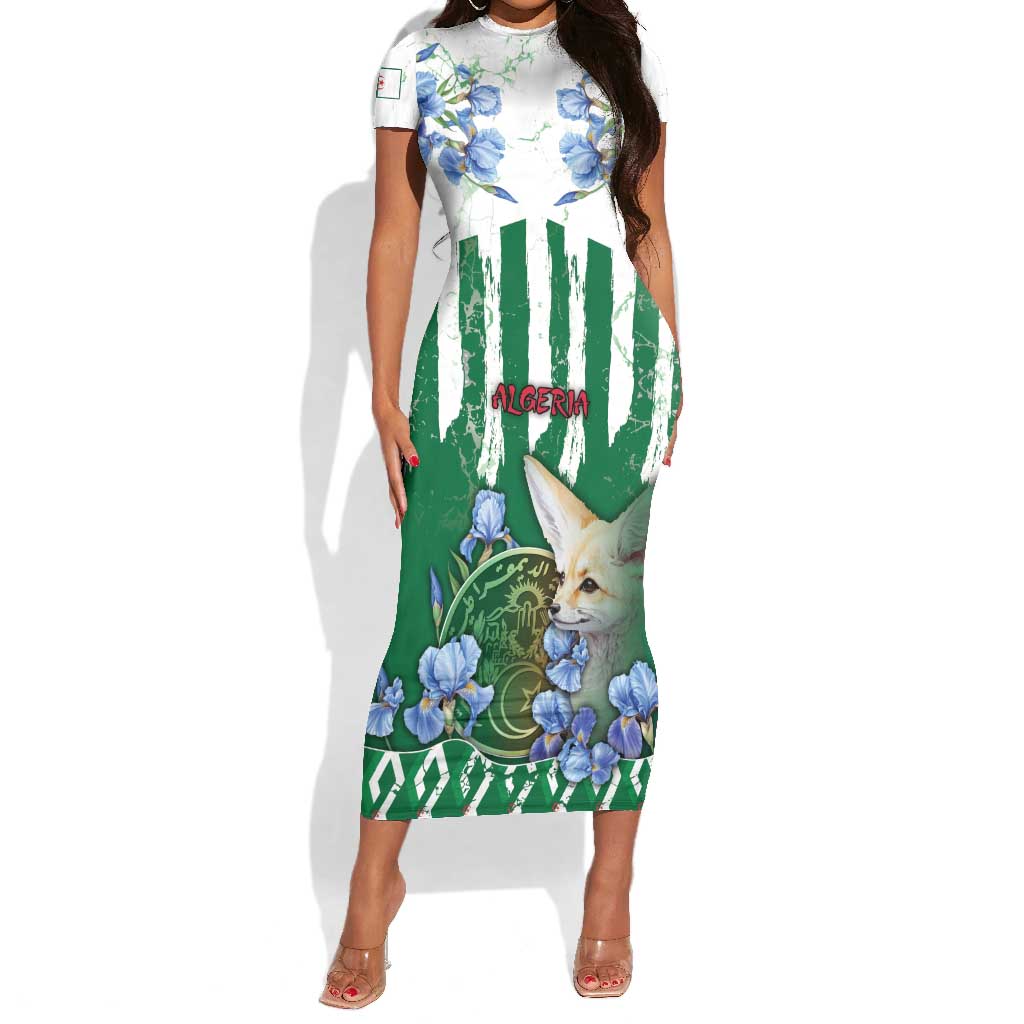Personalized Algeria Short Sleeve Bodycon Dress Fennec And Iris Grunge Style - Wonder Print Shop