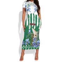 Personalized Algeria Short Sleeve Bodycon Dress Fennec And Iris Grunge Style - Wonder Print Shop