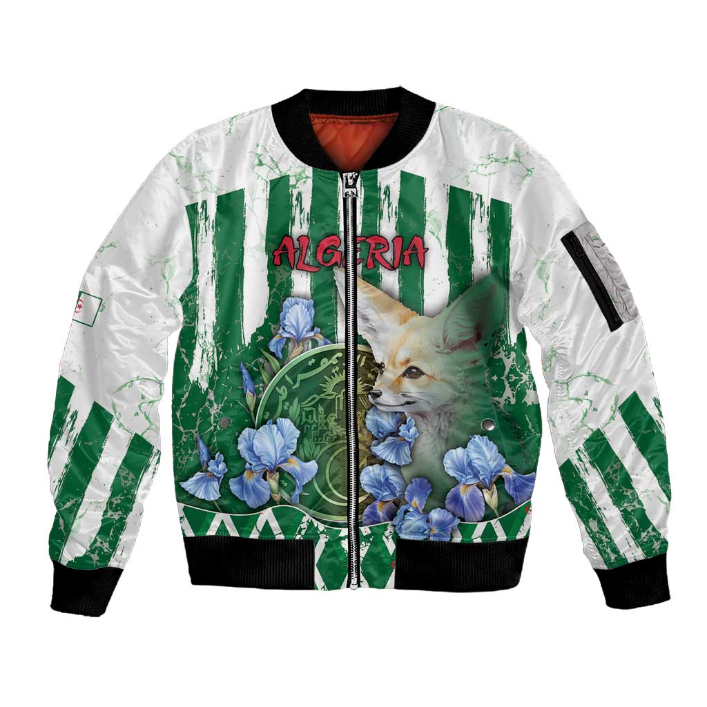 Personalized Algeria Sleeve Zip Bomber Jacket Fennec And Iris Grunge Style - Wonder Print Shop