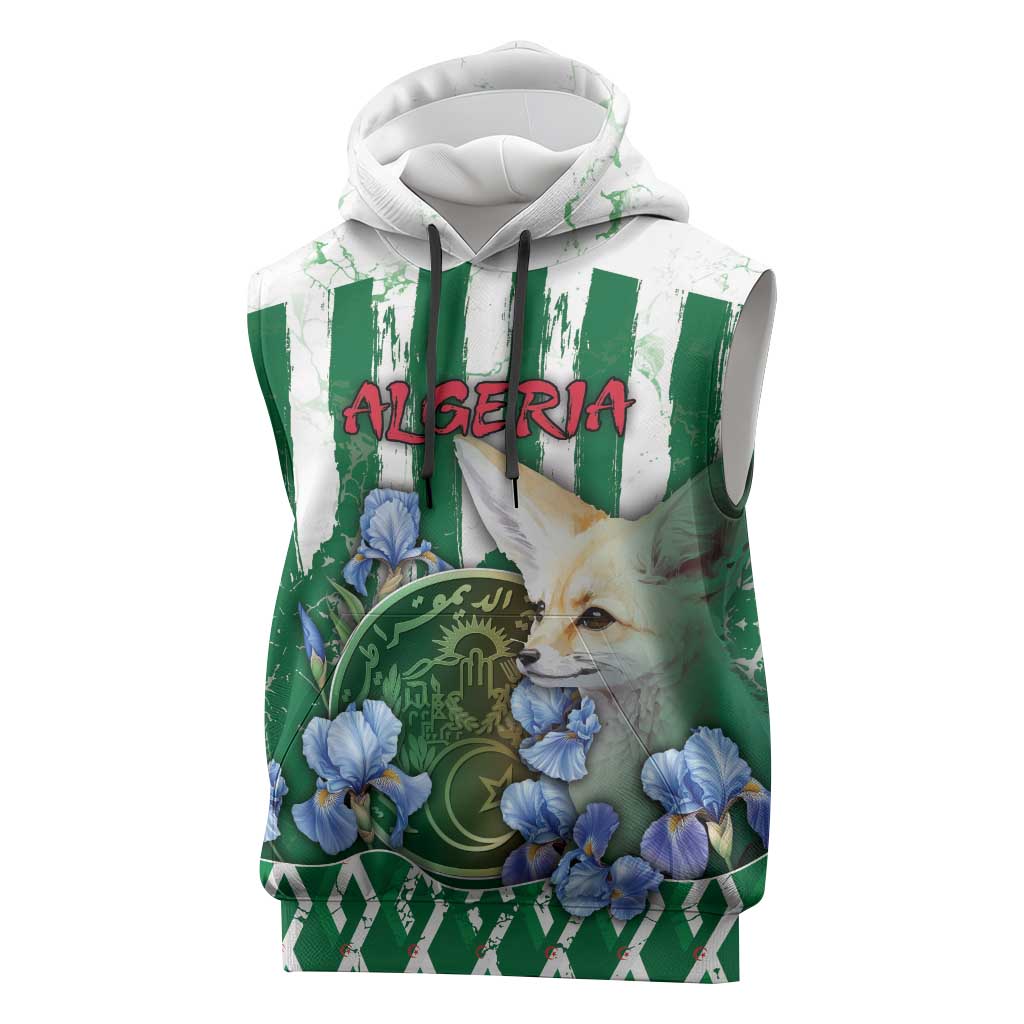 Personalized Algeria Sleeveless Hoodie Fennec And Iris Grunge Style - Wonder Print Shop
