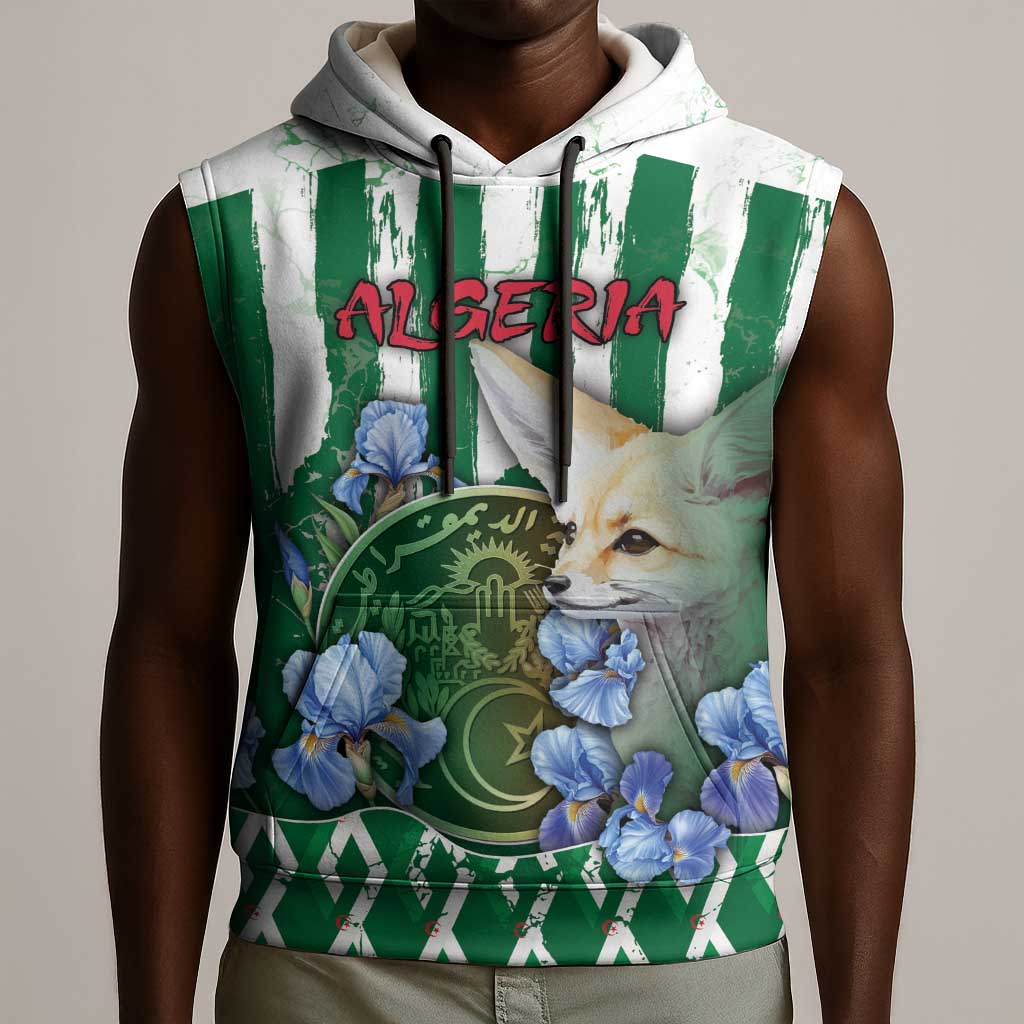 Personalized Algeria Sleeveless Hoodie Fennec And Iris Grunge Style - Wonder Print Shop
