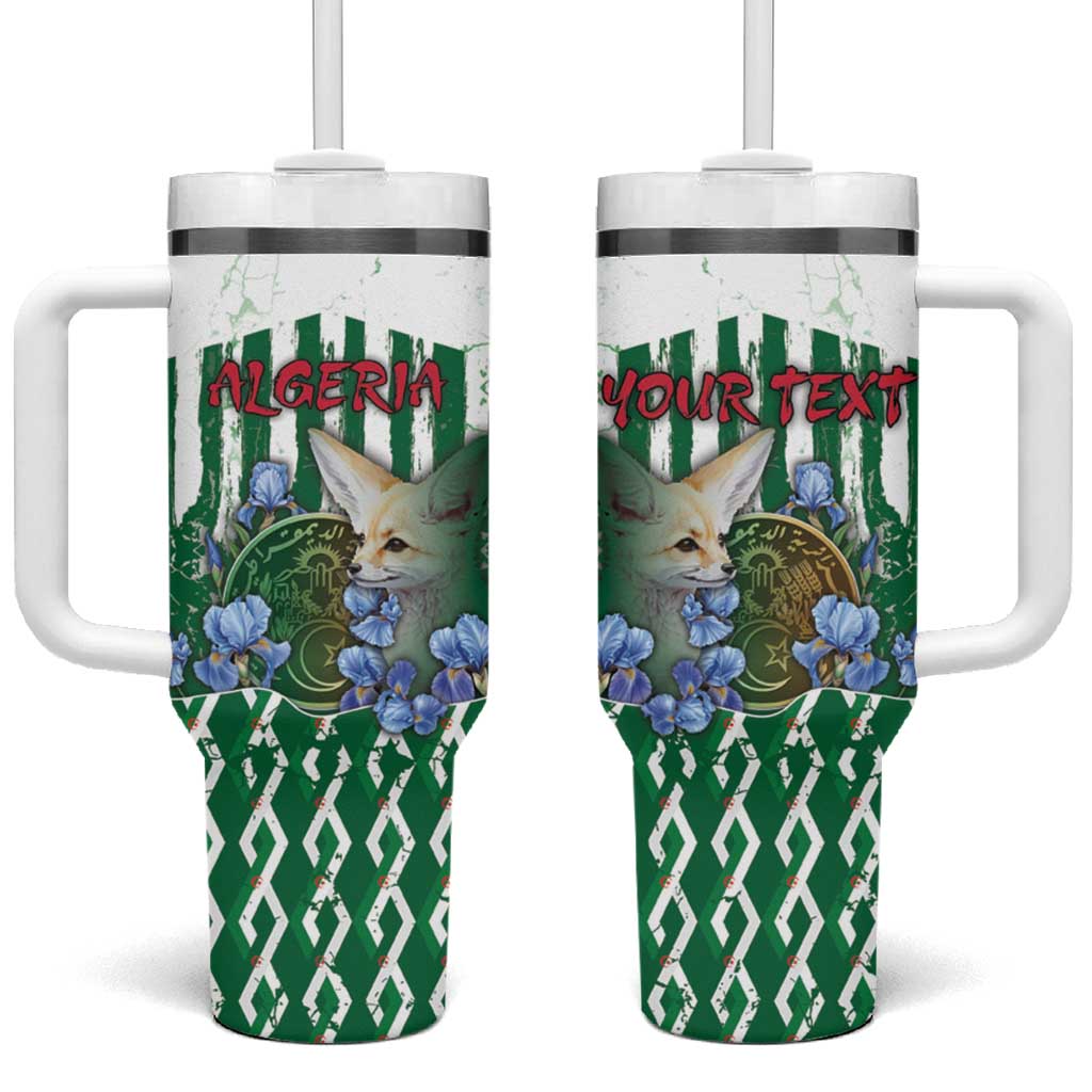 Personalized Algeria Tumbler With Handle Fennec And Iris Grunge Style - Wonder Print Shop