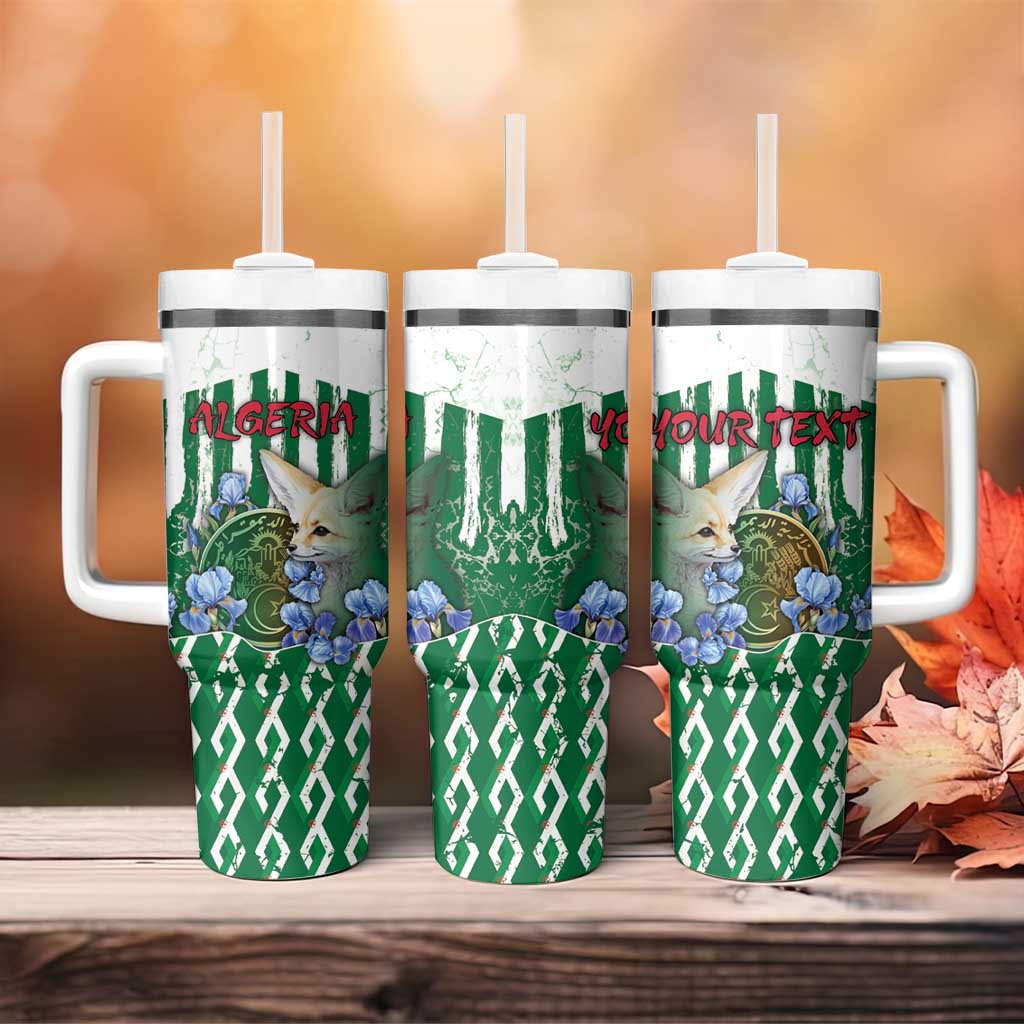 Personalized Algeria Tumbler With Handle Fennec And Iris Grunge Style - Wonder Print Shop