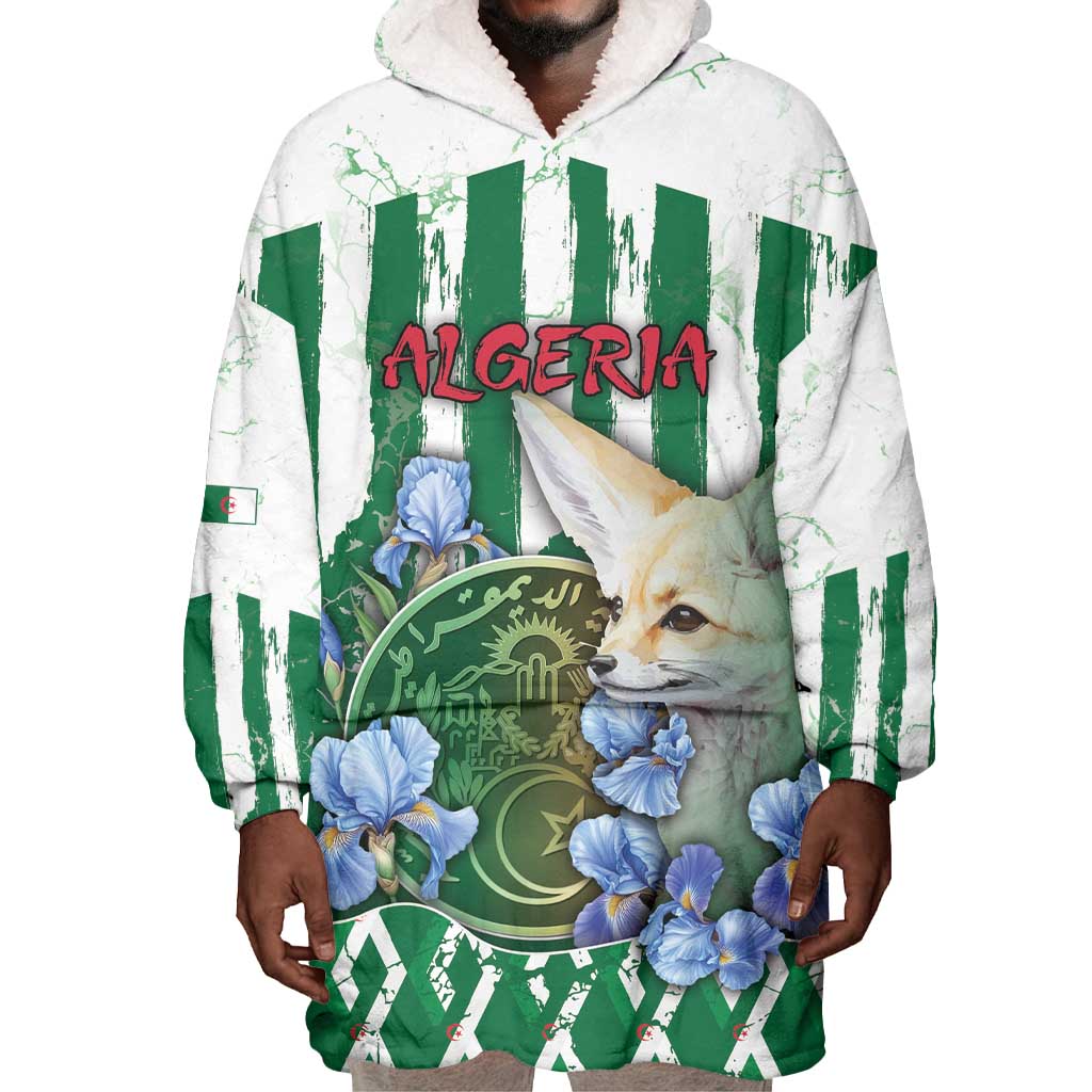 Personalized Algeria Wearable Blanket Hoodie Fennec And Iris Grunge Style - Wonder Print Shop