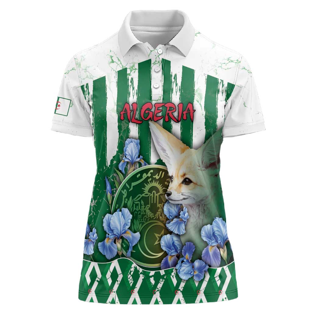 Personalized Algeria Women Polo Shirt Fennec And Iris Grunge Style - Wonder Print Shop