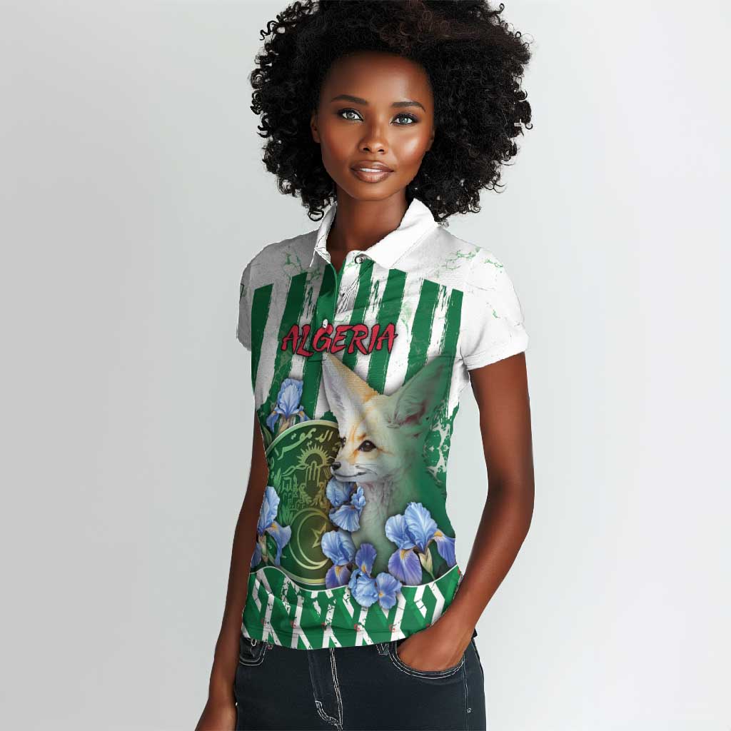 Personalized Algeria Women Polo Shirt Fennec And Iris Grunge Style - Wonder Print Shop