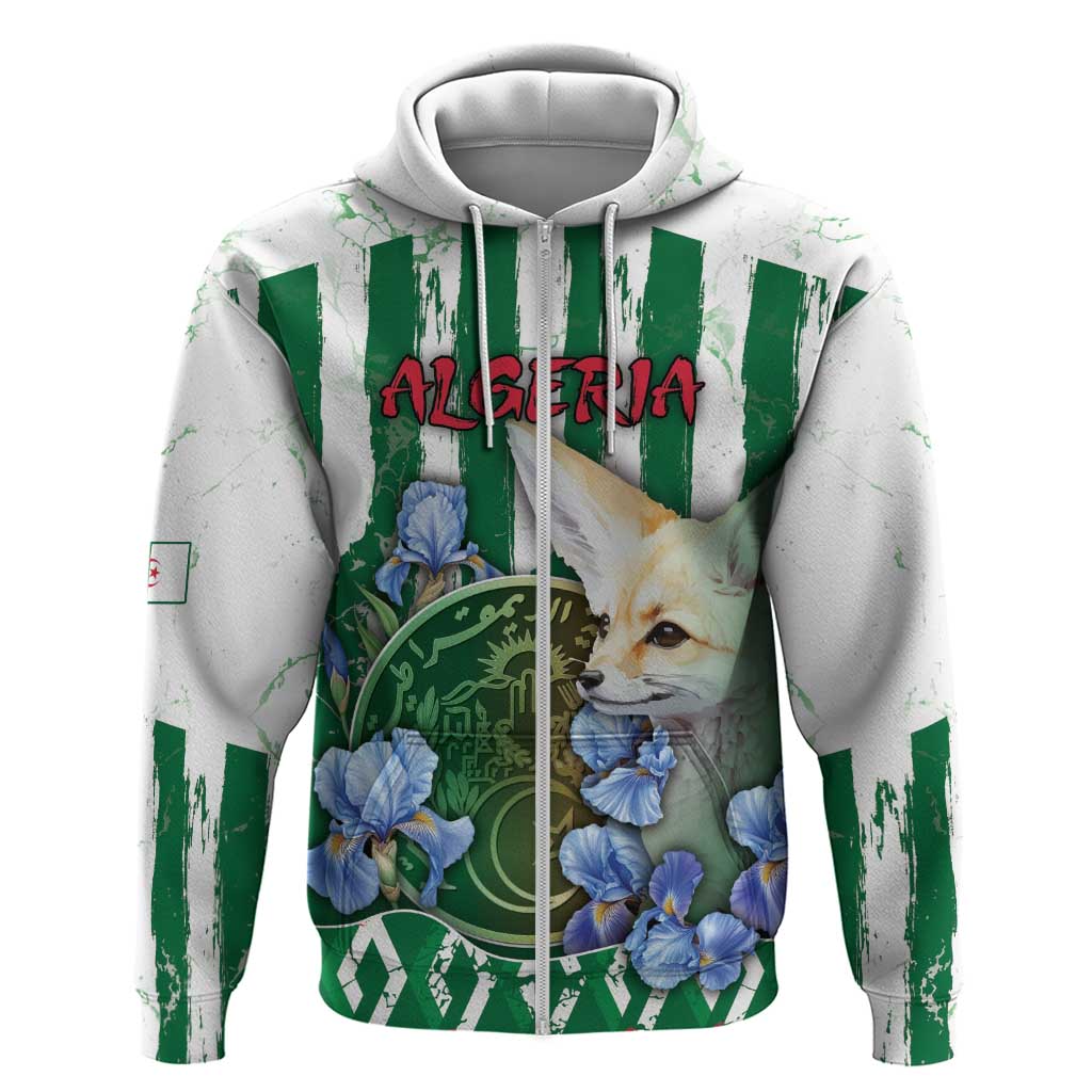 Personalized Algeria Zip Hoodie Fennec And Iris Grunge Style - Wonder Print Shop