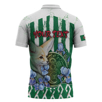 Personalized Algeria Zipper Polo Shirt Fennec And Iris Grunge Style - Wonder Print Shop