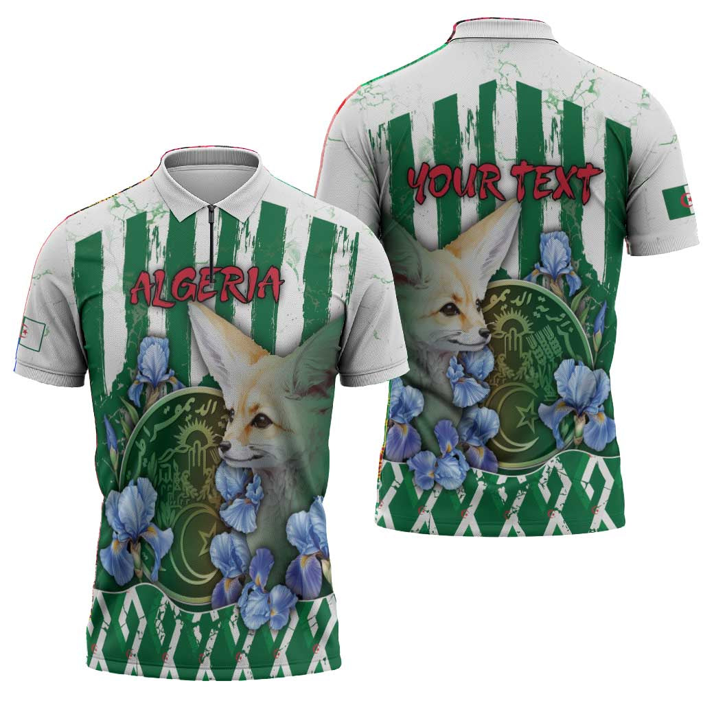 Personalized Algeria Zipper Polo Shirt Fennec And Iris Grunge Style - Wonder Print Shop