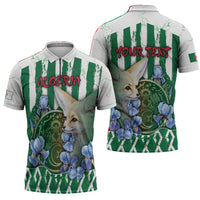 Personalized Algeria Zipper Polo Shirt Fennec And Iris Grunge Style - Wonder Print Shop