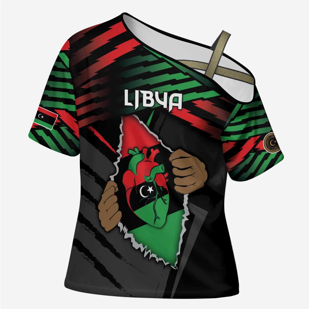 Personalized Libya In My Veins Cross Shoulder Shirt - Wonder Print Shop