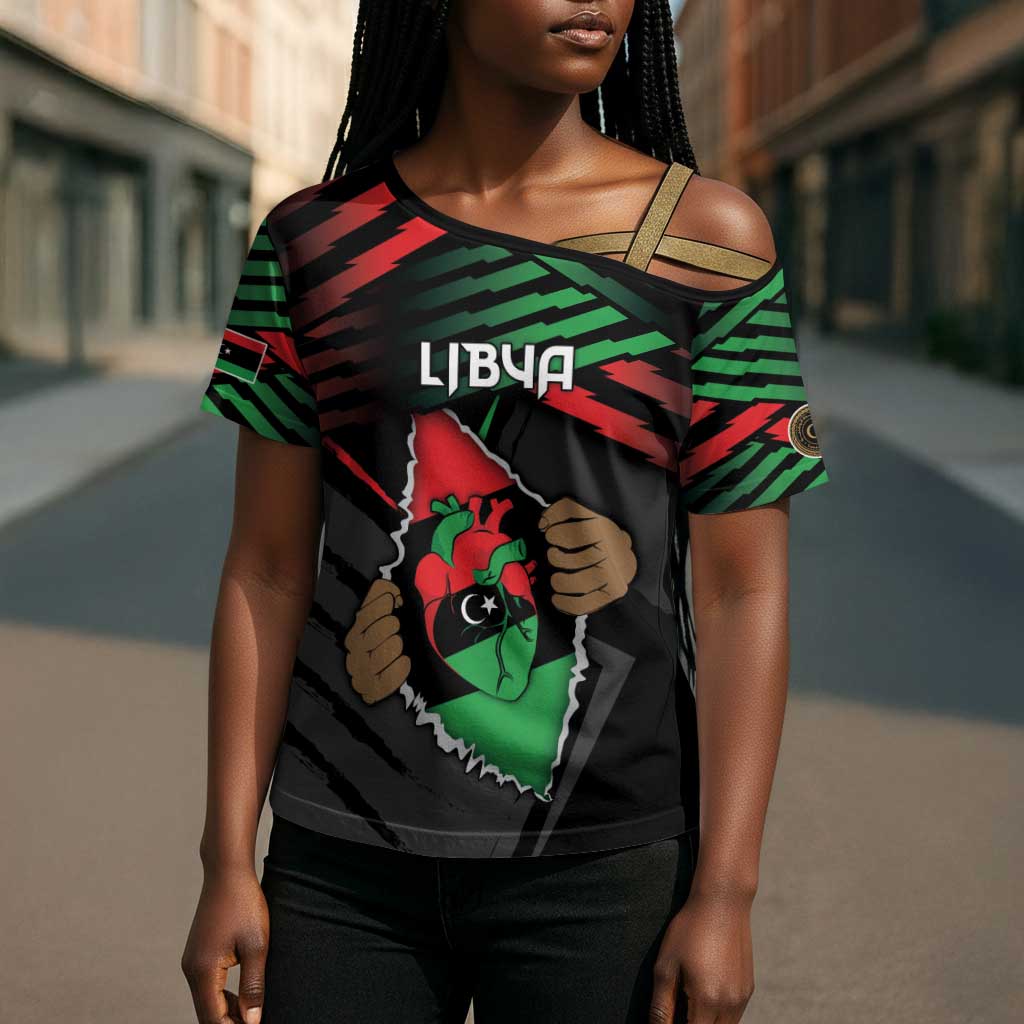Personalized Libya In My Veins Cross Shoulder Shirt - Wonder Print Shop
