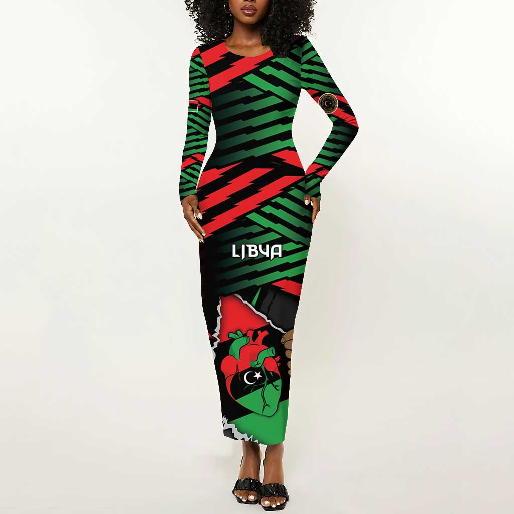 Personalized Libya In My Veins Long Sleeve Bodycon Dress - Wonder Print Shop